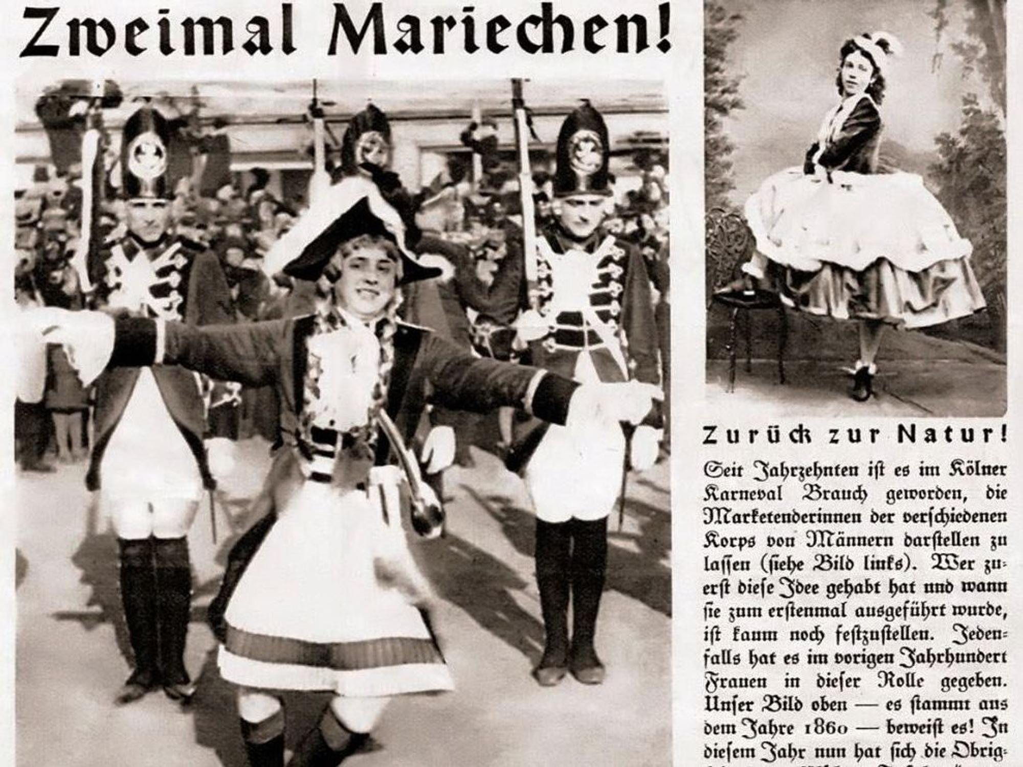 „Zurück zur Natur“ – die Nazi-Propaganda setzt 1937 das Verbot von verkleideten Männern als Funkemariechen durch.