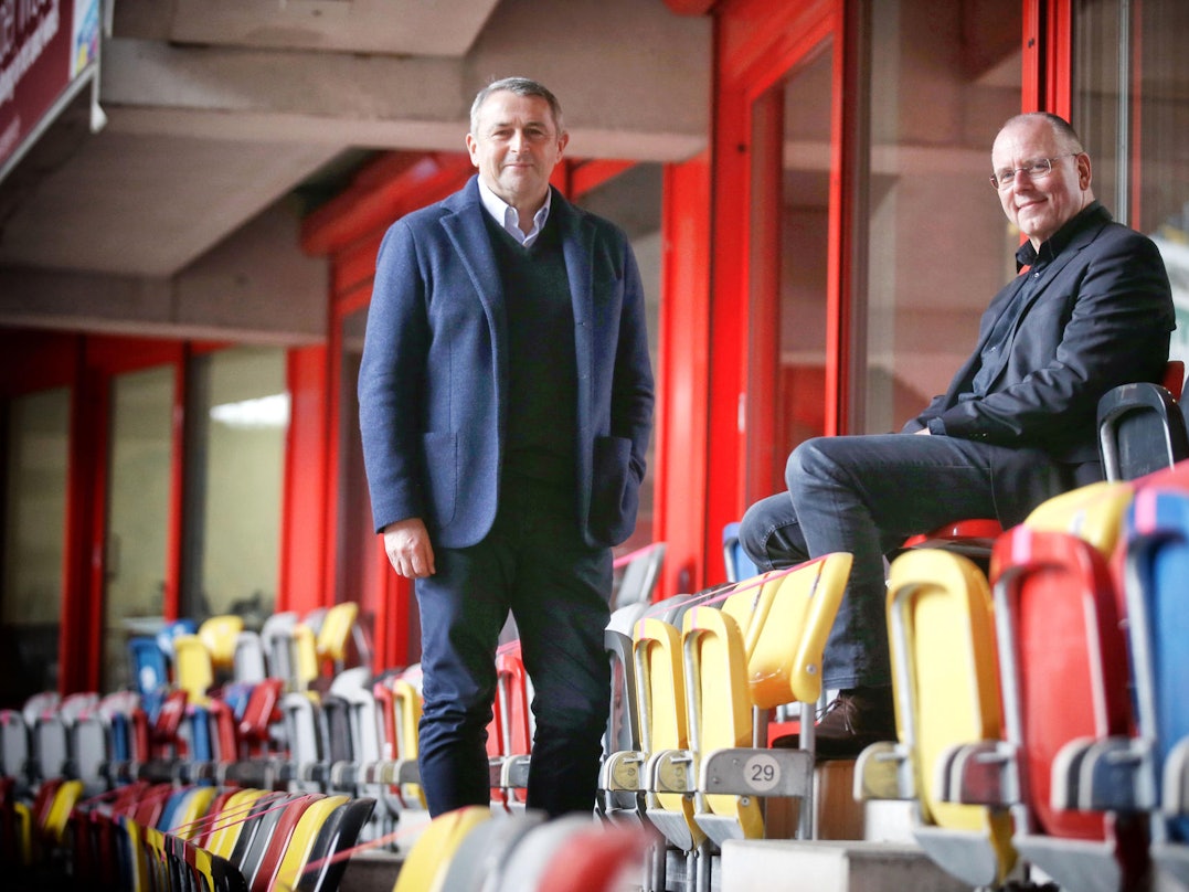 Vorstand Fortuna Düsseldorf: Klaus Allofs und Vorsitzender Thomas Röttgermann (r.).