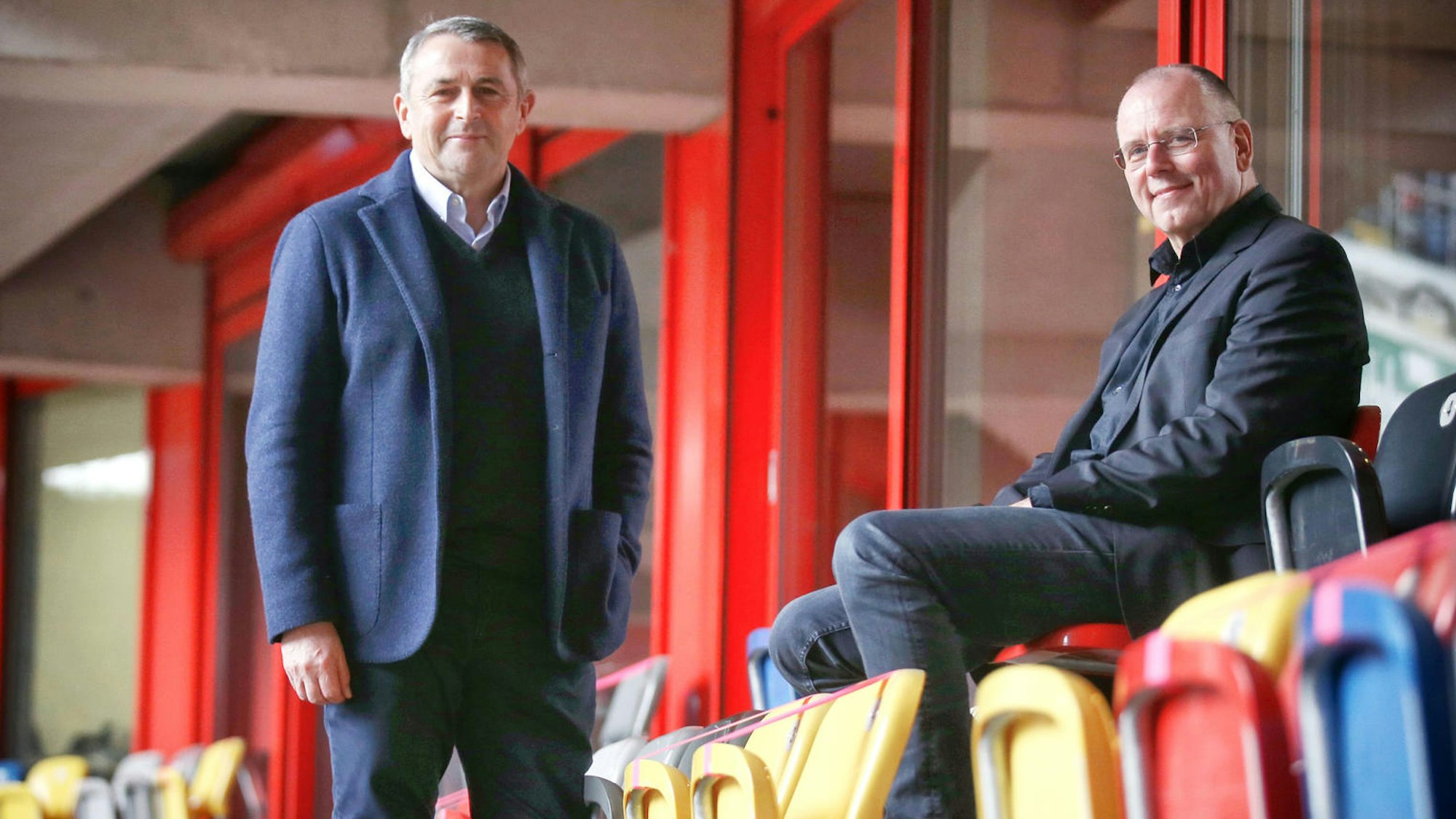 Vorstand Fortuna Düsseldorf: Klaus Allofs und Vorsitzender Thomas Röttgermann (r.).