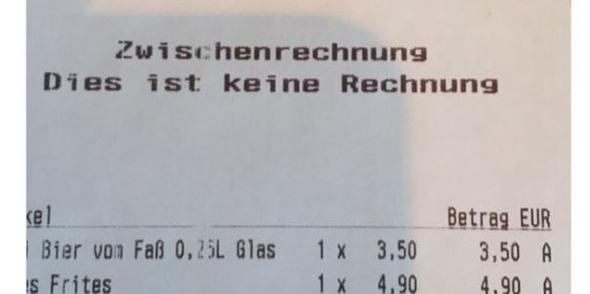 Zwischenrechnung Steuerbetrug Gastronomie