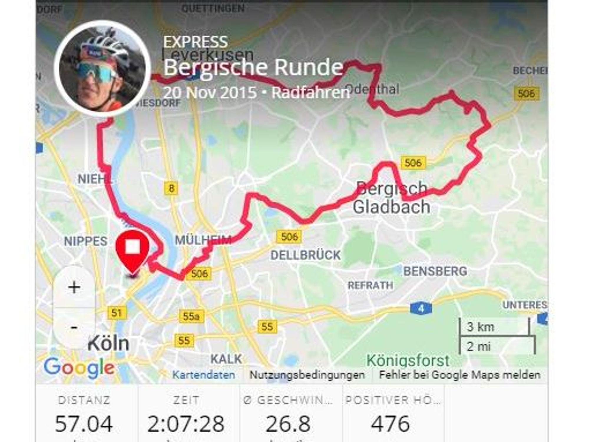 Karte zeigt eine Route an.