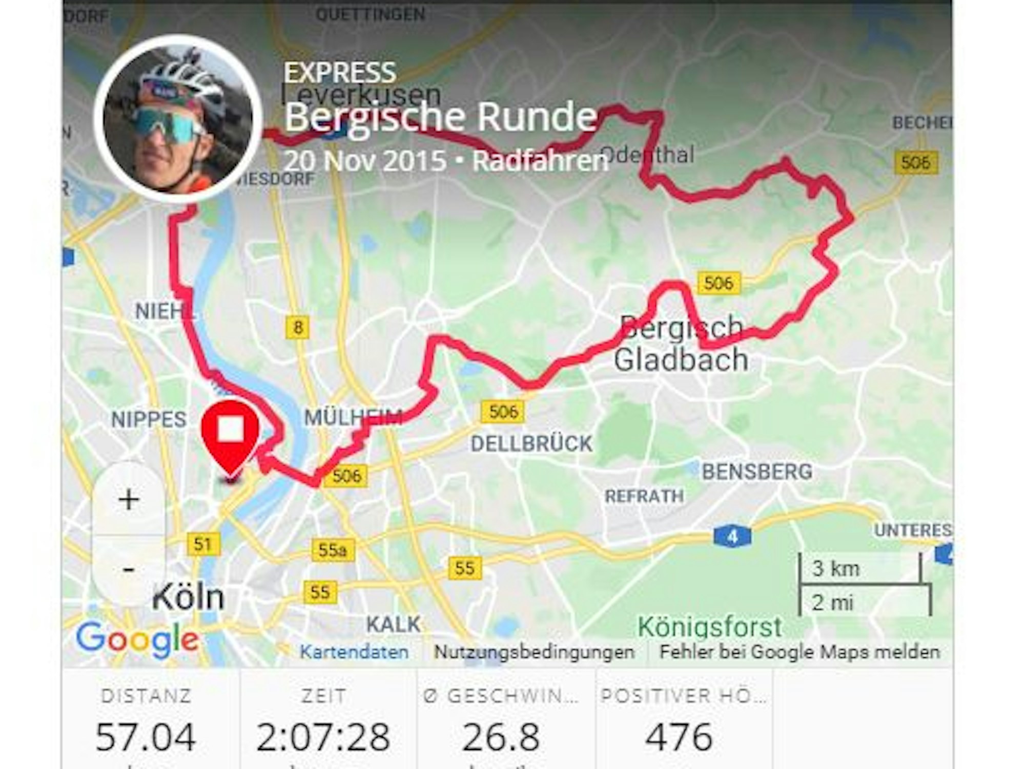 Karte zeigt eine Route an.