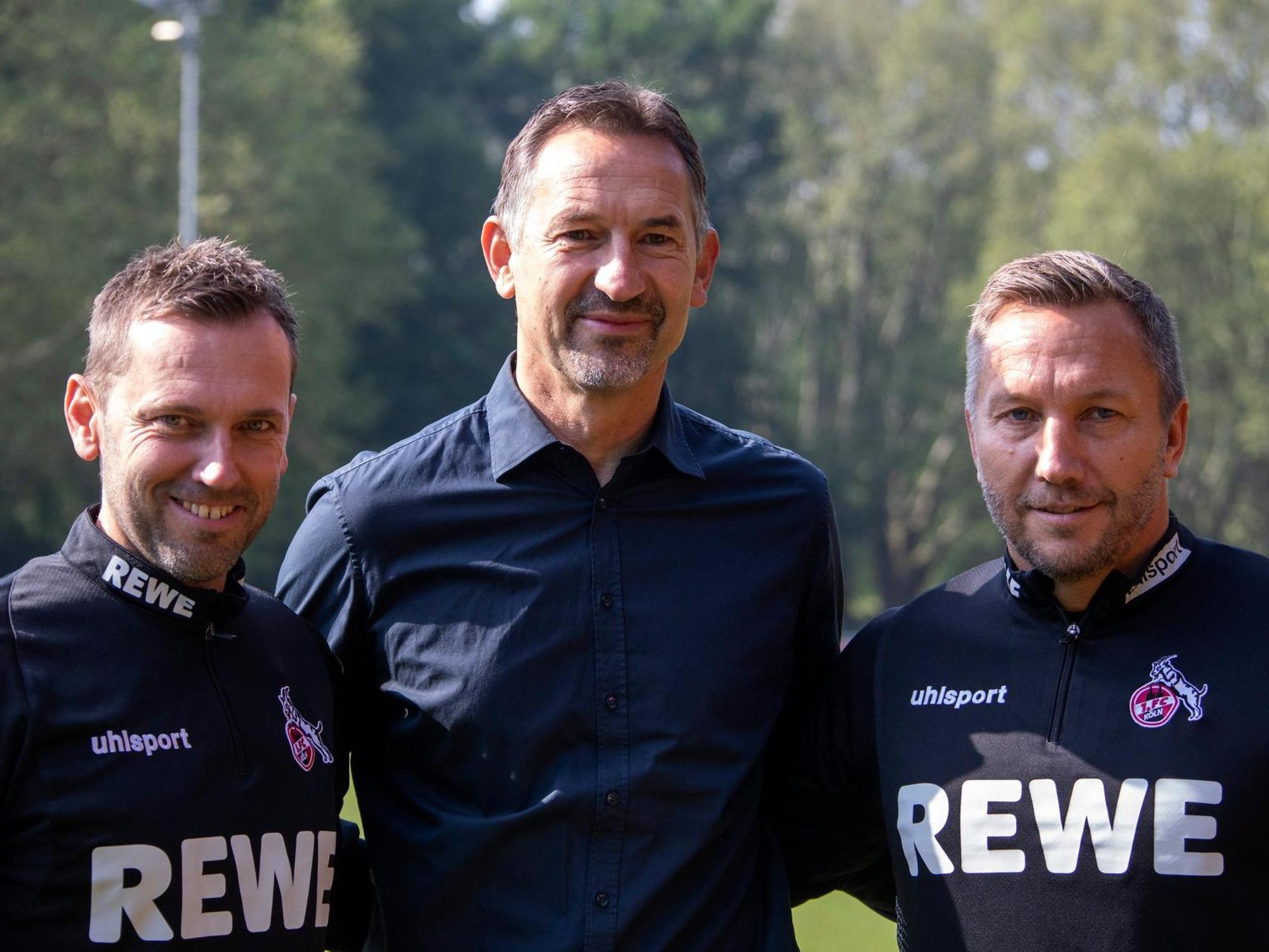 Andre Pawlak, Achim Beierlorzer und Manfred Schmid als Trainer-Trio beim 1. FC Köln.