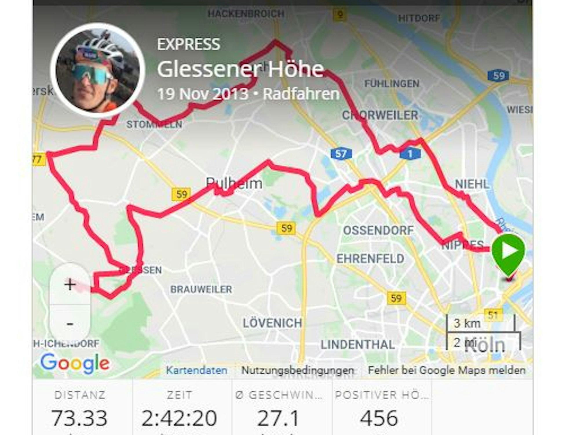 Karte zeigt eine Route an.