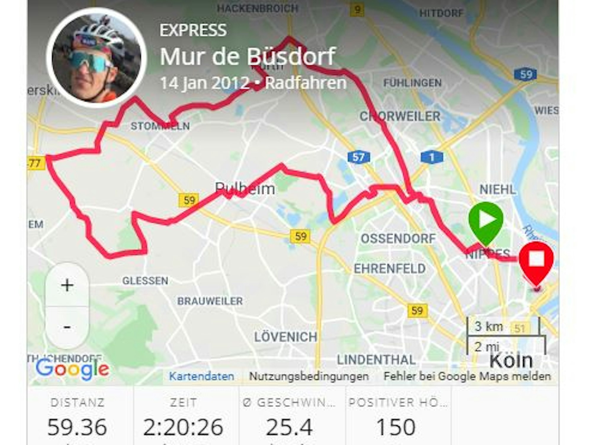 Karte zeigt eine Route an.