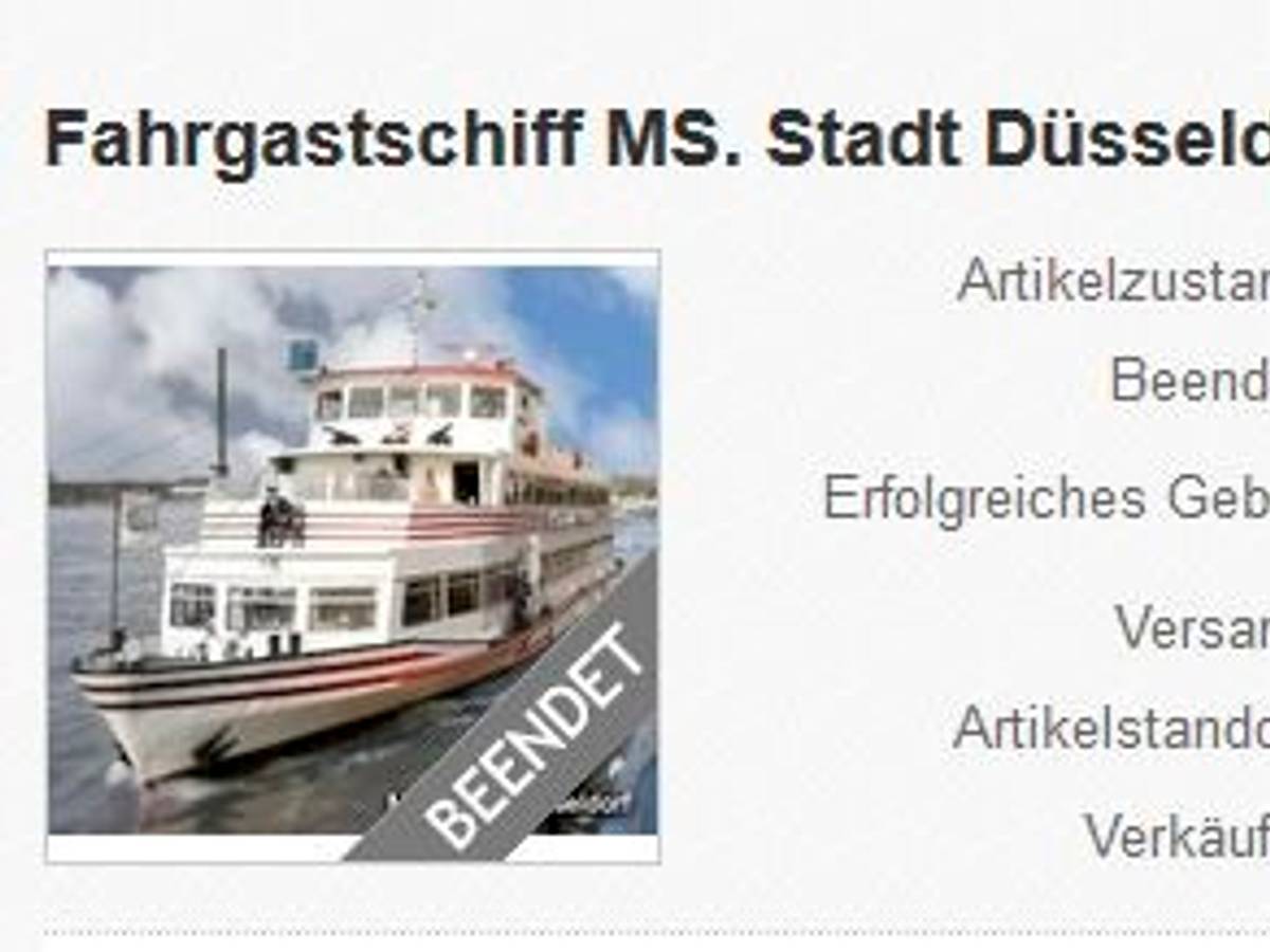 Vor dem Landgericht Düsseldorf wurde am Dienstag (12. April 2022) ein Rechtsstreit um die „MS Stadt Düsseldorf“ verhandelt. Das Foto zeigt einen Screenshot nach Beendigung der Auktion bei eBay.