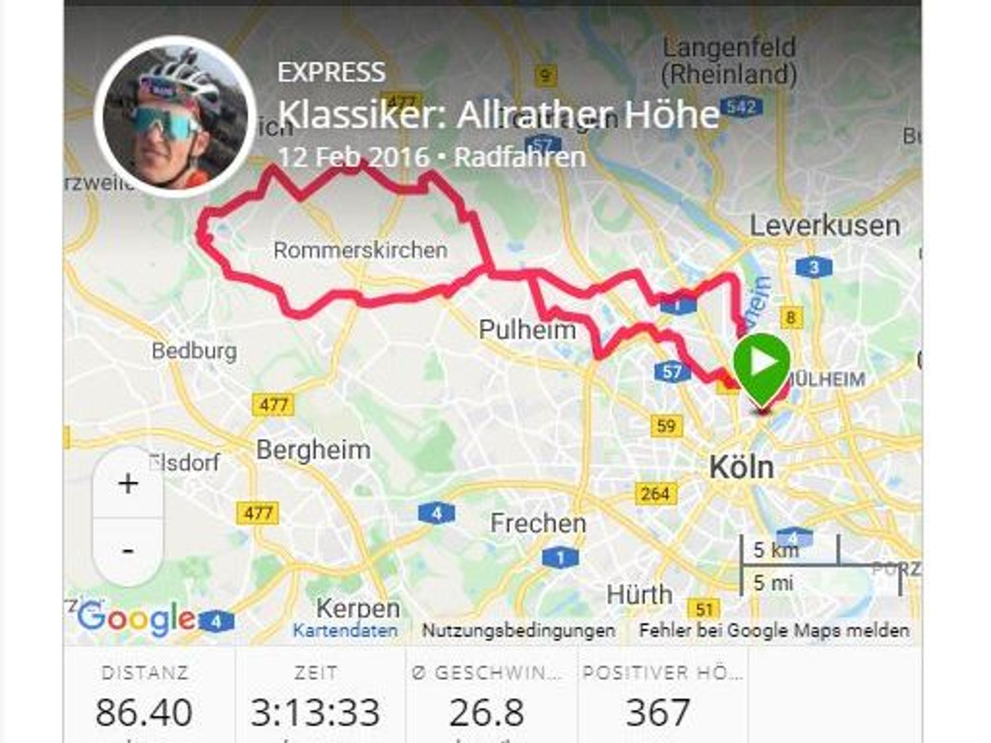 Karte zeigt eine Route an.