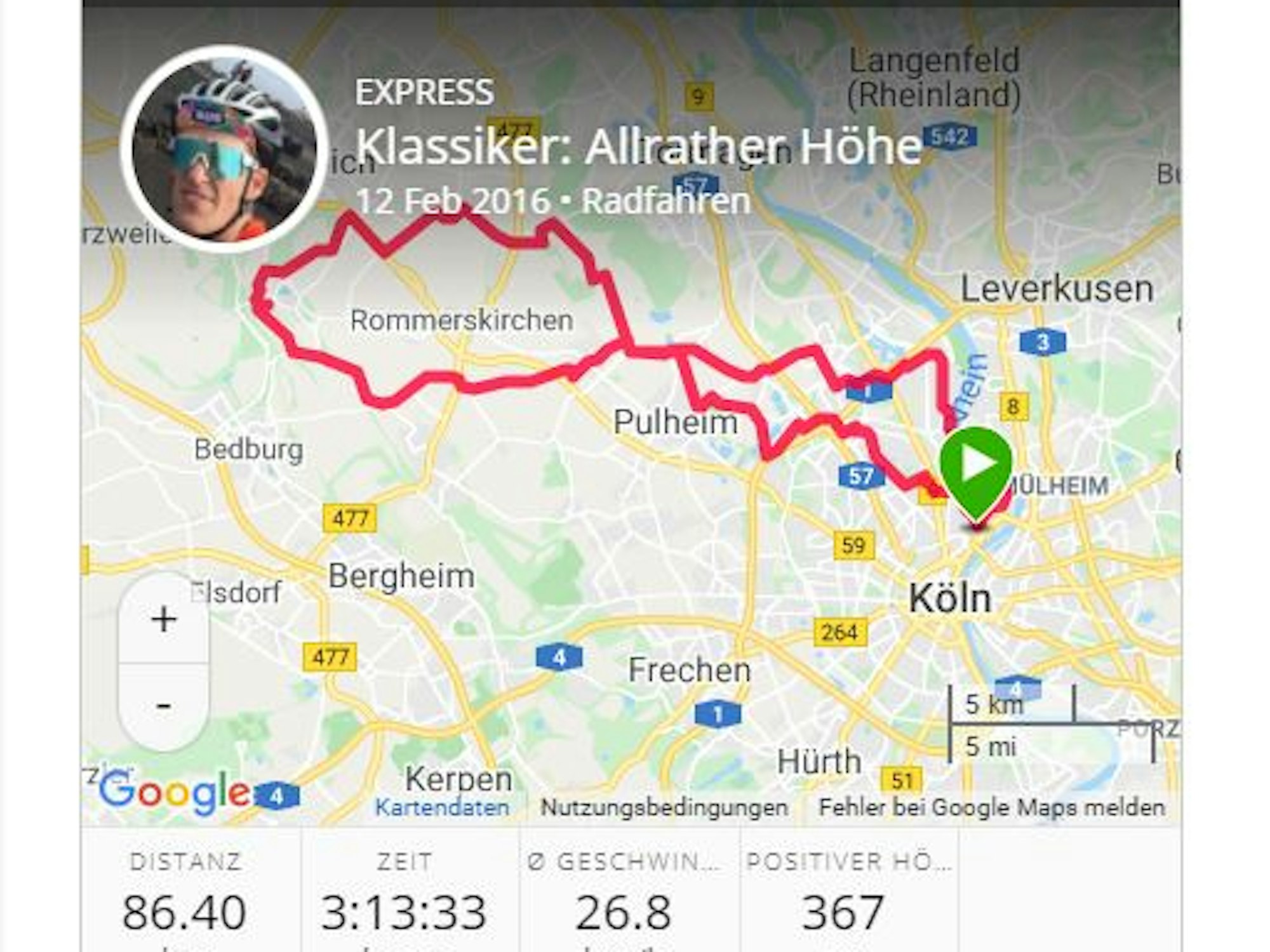 Karte zeigt eine Route an.