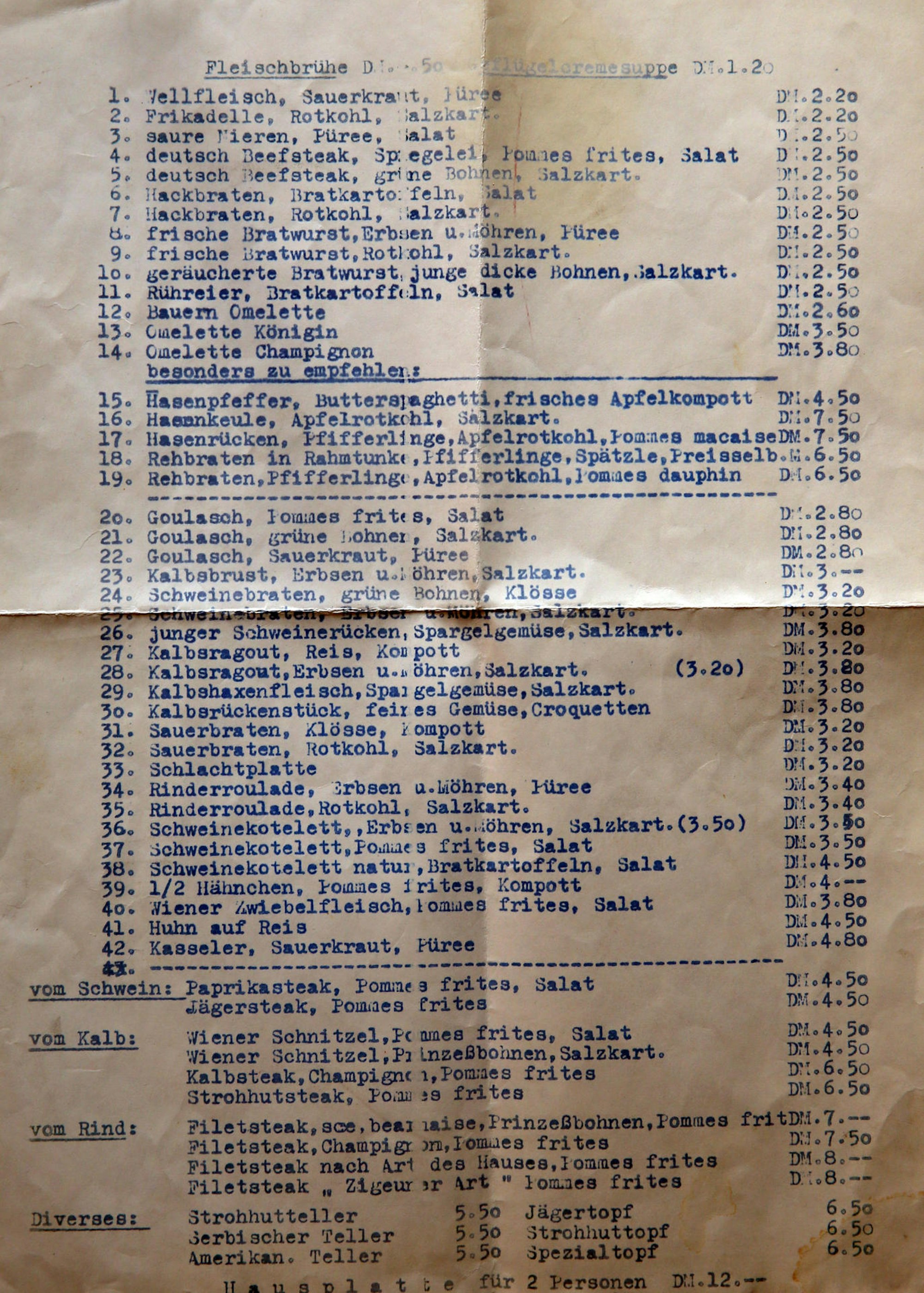 Strohhut Speisekarte
