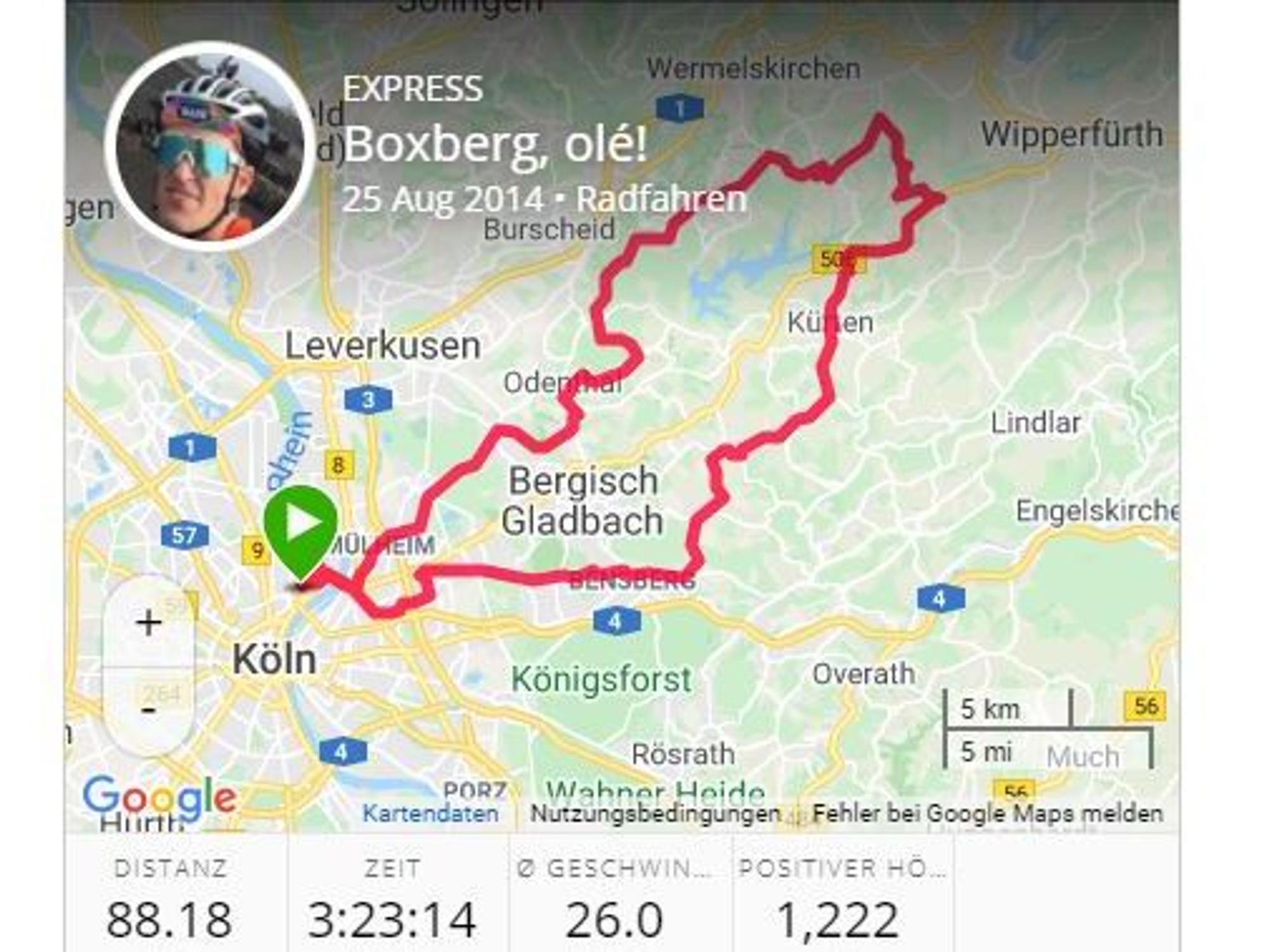 Karte zeigt eine Route an.