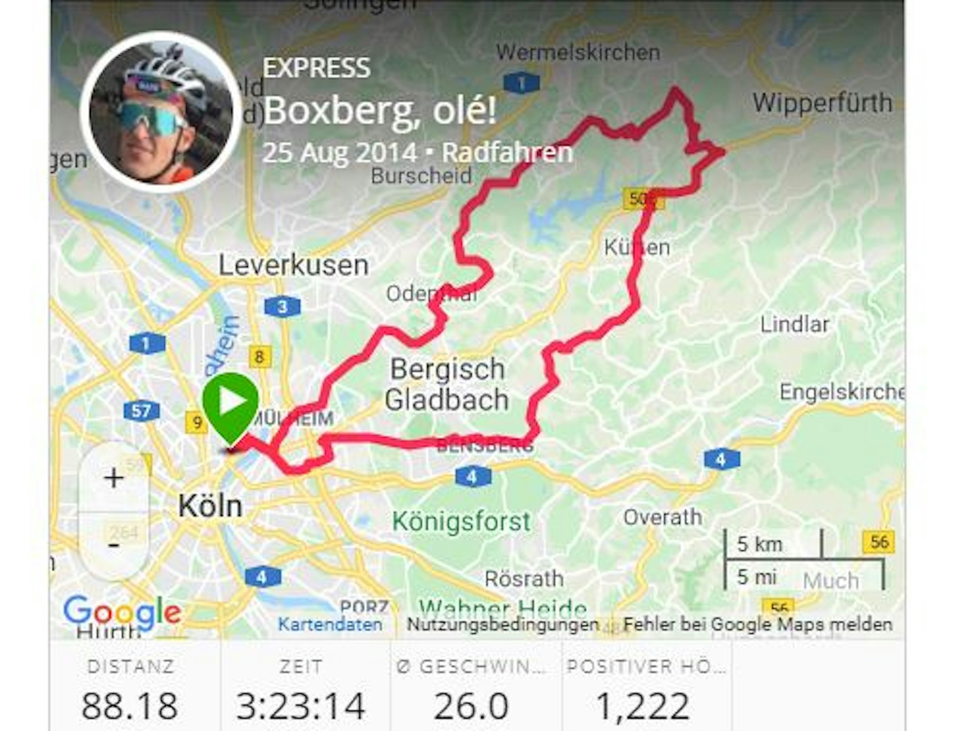 Karte zeigt eine Route an.